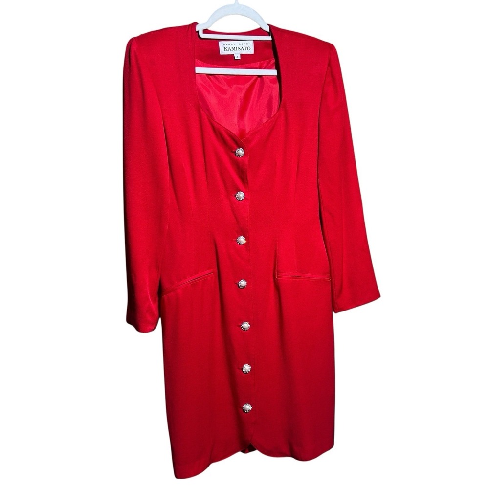 Vintage Geary Roark Kamisato Long Dress Jacket; Sz. 4, Red, Made in USA